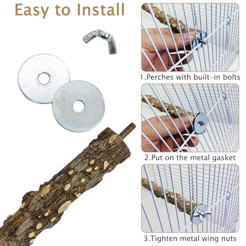 kathson Natural Bird Perches Wood Bird Flat Perch Parrot Swing Parakeet Platform Chew Toys Paw Grinding Stick Cage Accessories Exercise Toy for Cockatiels Budgies Lovebirds Conures Finches