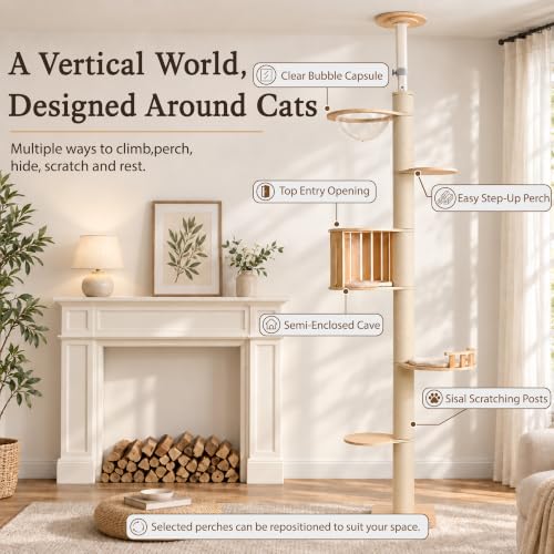 Floor to Ceiling Cat Tree, Adjustable 7.9-9.9 ft Tension Cat Tower - color: 94.1-118.9"-1 Hideway