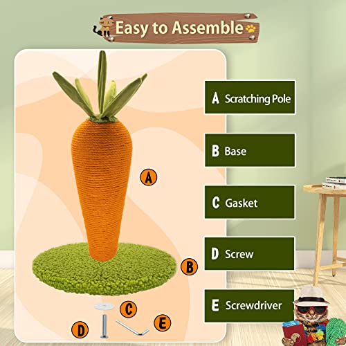 AUSCAT Cat Scratching Post, Cute Carrot Scratching Post, Nature Sisal Cat Scratcher for Indoor Cats and Kittens - color: Carrot