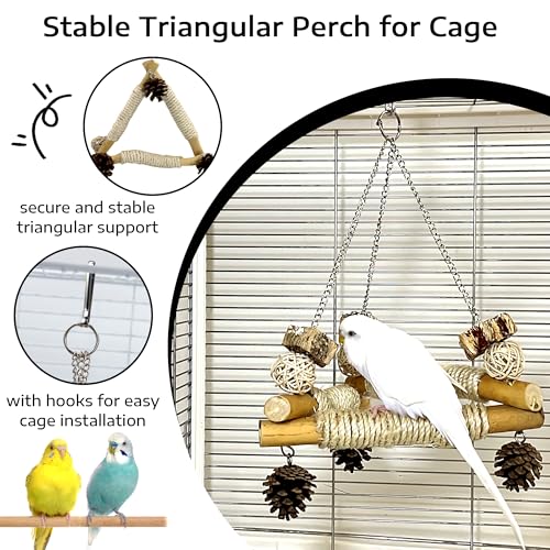 Bird Swing for Cage with Chew Toys, 3 Sisal-Wrapped Stable Perches(S) - size: Small