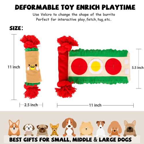 lilfrd Burrito Snuffle Mat Dog Toy, Squeaky Crinkle Rope Puzzle Taco Toy - style: Burrito