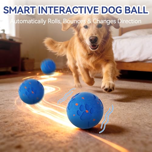 Interactive Dog Toy Ball, Smart Automatic Moving Dog Toy for Medium Large - color: Blue