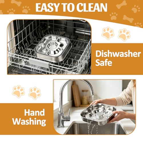 Stainless Steel Slow Feeder Dog Bowls with Non-Slip Rubber Base, 1 Pack