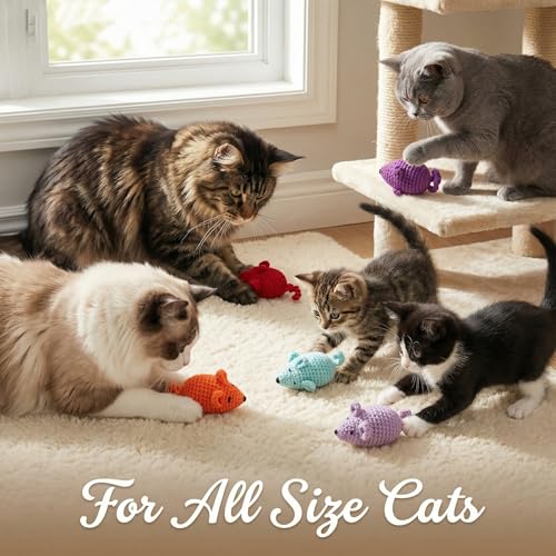 Catnip Toys Crochet Mouse, 6 Pcs Yarn Cat Nip Mice Safe Teeth Cleaning Chew Toy for Indoor Kittens Kitty, Adult Cats Interactive Catnip Cat Kicker Toys Anxiety Relief - size: 6pcs