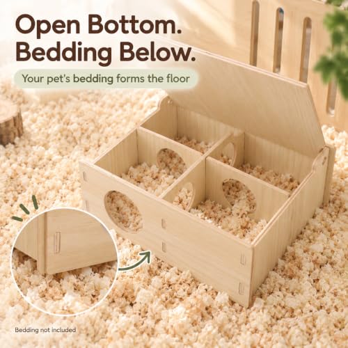 Wooden 4-Chamber Hamster Maze Hideout with Lift-Up Lid