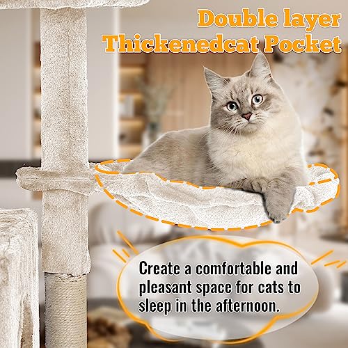 FDW 37.8 inch Cat Tree Cat Tower for Indoor Cats with Scratching Posts,Multi-Level Cat Furniture Activity Center Stand House Cat Condo Modern Cat Tower with Hanging Cradle & Funny Toy,Beige - color: Beige