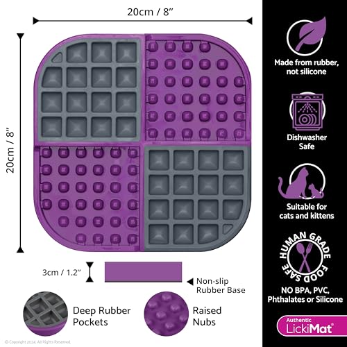 LickiMat Slomo, Cat Slow Feeder Lick Mat, Boredom Anxiety Reducer; Perfect for Food, Treats, Yogurt, or Peanut Butter. Fun Alternative to a Slow Feed Cat Bowl or Dish, Purple - color: Purple