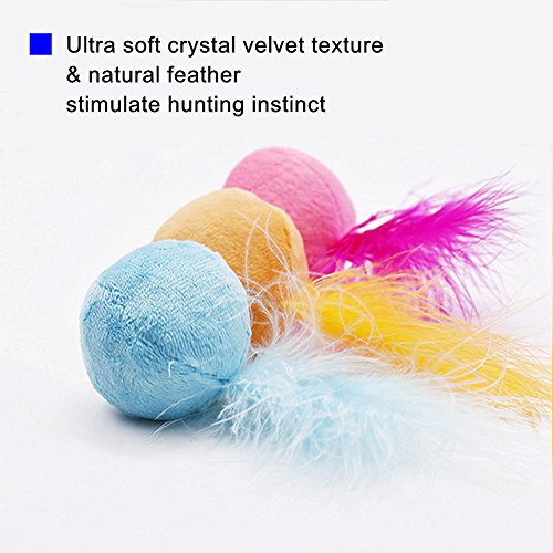 Furry Rattle Ball Cat Toy with Feather and Catnip - Interactive Pom Pom Balls for Cats, Soft and Lightweight, 2 Inch, 12 Pack. - size: 12 Pack