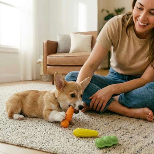 Flex-Force Veggie Dog Chew Toy for Moderate Chewers, 3-Pack, 4.9"