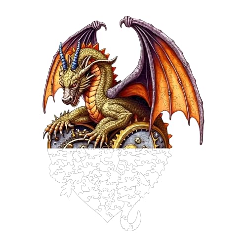 Jigsaw Puzzles,210 Pieces Flying Dragon Wooden Puzzles for Adults, Unique Shaped Plant Puzzles,Brain Teaser Family Flower Puzzle Game (Dragon, Medium) - color: Dragon, size: Medium
