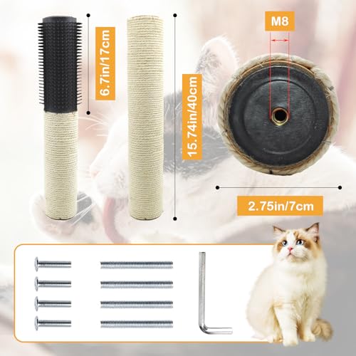 4pcs M8 Cat Scratching Post Replacements,15.7 in Sisal Cat Tree Replacement Poles with Self Groomer Massage Sisal Pole Parts for Indoor Cats Kitten Tree Furniture Protector - color: 【Black】