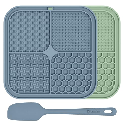 ChefAide 2 Pack Lick Mat for Dogs, Cats & Puppies with Suction Cups - color: Green & Blue