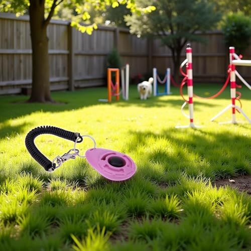2Pcs Pink Clicker Easy to Use with Button Dog Training Accessories Strong and Long-Lasting,Training and Behavior Aids