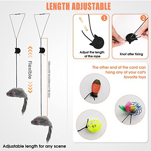 FYNIGO 2 Pcs Interactive Cat Toys for Indoor Cats & Kittens, Hanging Door Mouse Toy Set for Self Play, Bungee String Plush Mice with Clips, Hooks & Suction Cups