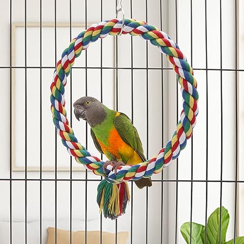 Wontee Bird Swing Colorful Rope Perch Climbing Toy for Parrots (S 7.5inch) - size: Small (7.5 inch)