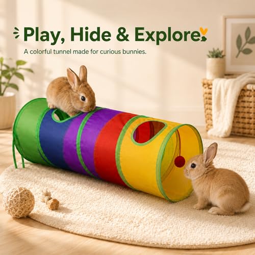 Rabbit Toys, Large Bunny Hideout Tunnel and Tube Rainbow Tunnel for Rabbit Guinea Pig Chinchilla Ferret Rat - color: Rainbow