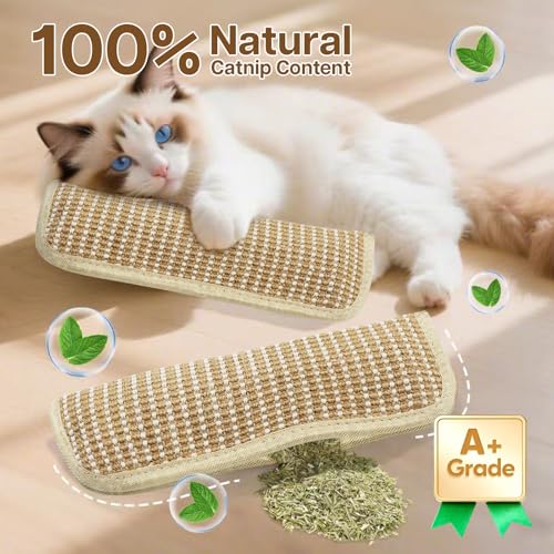 2 Pack 11.2 inch Sisal Pillow Catnip Toy for Cats with Silvervine Sticks, Cat Toys with A+ Organic Catnip Interactive Kicker Toy Scratch-Resistant Safe Chew Toy Teeth Cleaning for Indoor - size: 11.2 Inch x 3.3 Inch