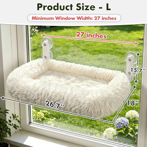 Zoratoo Foldable Cat Window Perch, Widened Cushion Cat Bed for Large Cats - color: White, size: 26.7''x18''
