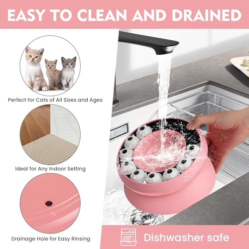Cat Puzzle Feeder Slow Food Bowl – Interactive Slow Feeder Bowl for Indoor Cats, Treat Dispensing Enrichment Toy,Mental Stimulation and Boredom Relief (Pink) - color: Pink