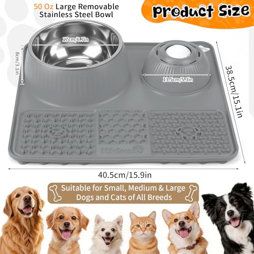 Dog Lick Bowl with Rolling Ball for Liquid and Thick Treat - color: Gray