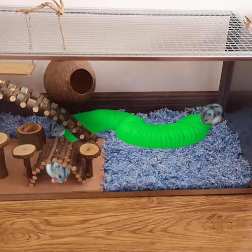 Plastic Hamster Cage Tunnels with Chew Toy,Collapsible Pet Tunnel，Small Animal Tubes,Collapsible Plastic Tunnel,15 Pcs Small Animal Chew Toys for Guinea Pigs, Chinchillas, Rats, Gerbils （Green） - color: 【Green】