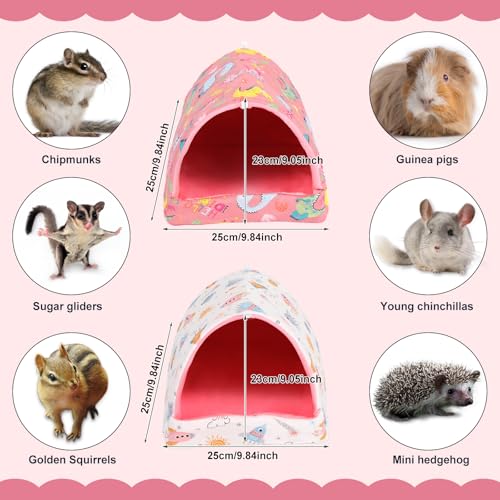 UPINS 2 Pack Guinea Pig Bed, Guinea Pig Hideout - color: Pink White, size: 9.84 x 9.84 inch