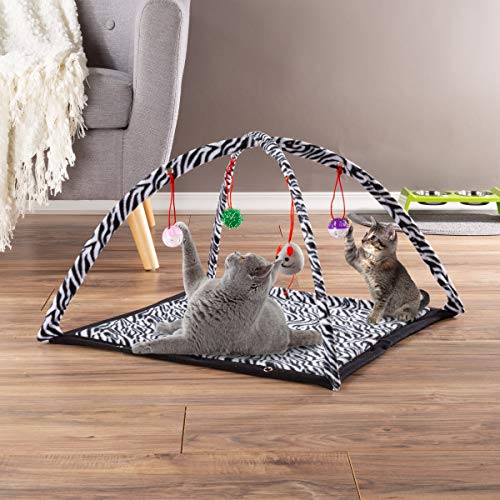 PETMAKER Cat Activity Center- Interactive Play Area Station for Cats, Kittens with Fleece Mat, Hanging Toys, Foldable Design for Exercise, Napping - style: Mat