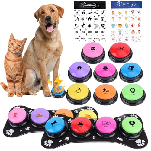 8 Pack Dog Talking Buttons for Pet Training, Recordable Voice Buttons with 30s Recording, Sound Communication Buttons for Dogs & Cats, Training Button Set with Stickers and Mat - size: 8 PCS
