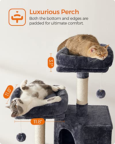 Feandrea Cat Tree, 45.3-Inch Cute Cat Tower, Plush Climbing Condo, Gray - color: Smoky Gray