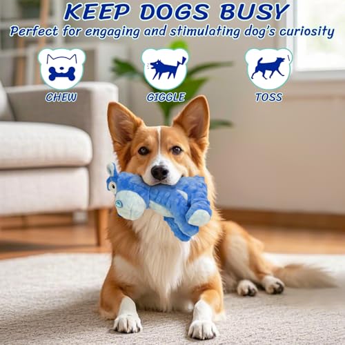 Squeaky Stuffed Dog Toys, Chew Hippo for Large Medium Small Breeds - color: Blue