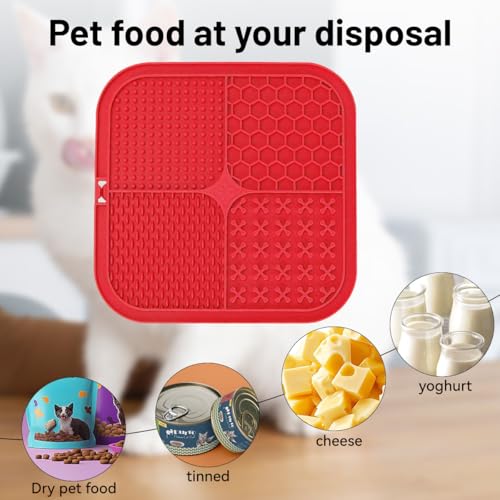 2-Pack Pet Slow Feeder Mats - Non-Slip Dog and Cat Puzzle Bowl Mats for Fast Eaters, Reduce Bloat and Improve Digestion - Non-Toxic Silicone Lick Mats for Small Medium Large Pets(Red+Blue)