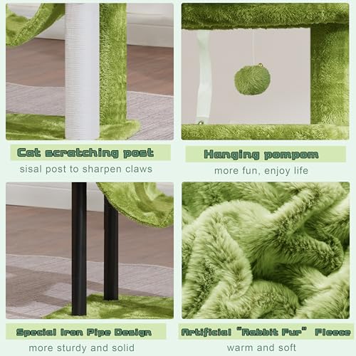 Gitelsnour Cat Tree, 43.3'' Cat Tower with Hammock for Kittens GCT004SGR - color: Green, size: 43.3 inches