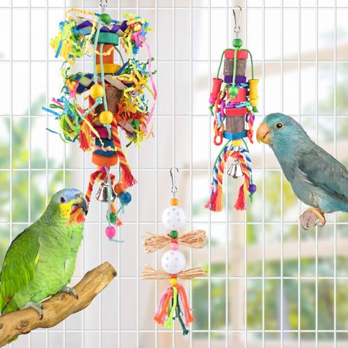 KATUMO Bird Toys, Parakeet Swing Parrot Ladder Cockatiel Perch Conure Hanging Bell Toys for Parakeet Conure Cockatiel Mynah Love Bird Small Birds - style: Burlywood ladder set (7 IN 1)