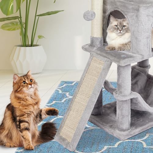Cut Cat Tree Cat Tower Condo with Hammock Kittens Scratching Post Grey - color: Grey