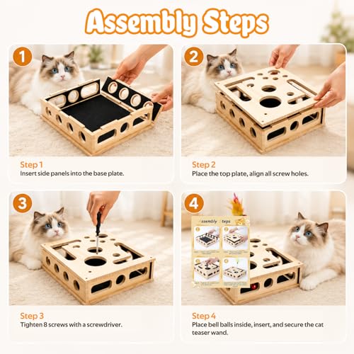 Cat Toys for Indoor Cats - Interactive Box Puzzle Toy Nail File Scratcher