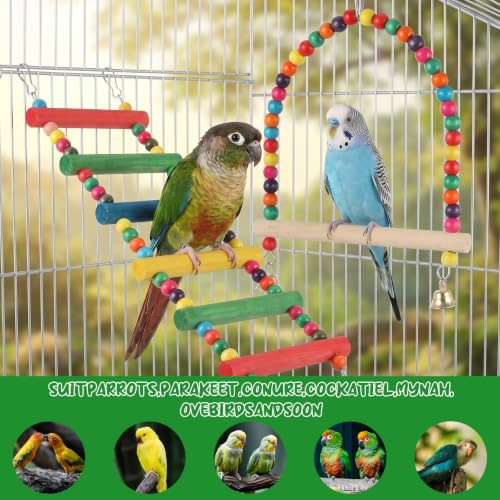 2 Pcs Bird Swing and Rainbow Color 6-Step Bird Ladder for Cage