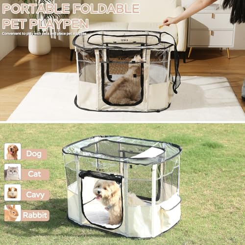 XRG Foldable Dog Playpen with Pad,Indoor Cat Kennel M(31.5"x23.6"x21.7") - color: Beige, style: Medium（31.5"L x 23.6"W x 21.7"H）