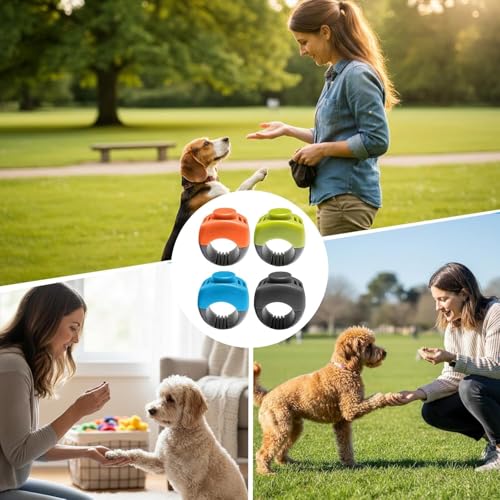 The Set of Easy Clicking Finger Ring Clicker Included Large and Small 2 Sizes,Suitable for Dogs Cats Horses traing Allowing Effective Versatile Training (4pcs Grey+Green+Orange+Blue) - color: 4pcs Grey+Green+Orange+Blue