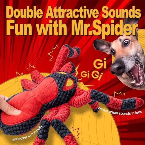 LEGEND SANDY Squeaky Dog Toys- Plush Dog Toys with Soft Fabric for Small, Medium, and Large Dogs Daily Companionship, Training Reward Gift - color: 1 Pack Red Spider