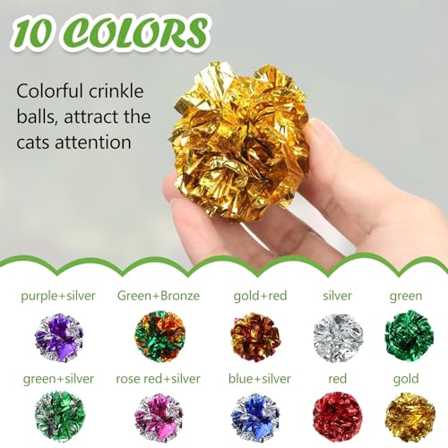 Silkfly 30 Pcs Cat Crinkle Balls Toys 2.36" Interactive Colorful