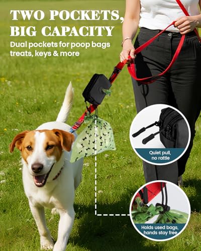 Dog Poop Bag Holder for Leashes, Black Doggie Waste Bag Dispenser and Treat Holder, with Carabiner Hook and Poop Bag Clip, Used Waterproof Wear-Resistant Fabric and 2 Zippered Pouches for Walking - color: Black