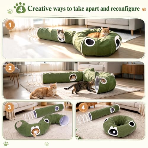 Ownpets 2-in-1 Cat Tunnel Large Lollipop 12"D Collapsible Cave Plush, Green - color: Green