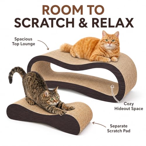2 in 1 Cat Scratcher Cardboard Lounge Bed, Cat Scratching Post, Durable Board Pads Prevents Furniture Damage,Large,Brown - color: 2 IN 1 Large Brown