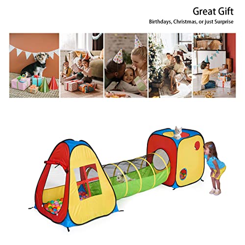 UTEX 3 in 1 Pop Up Play Tent with Tunnel, Indoor/Outdoor Playhouse - color: Red/Yellow & Square Tent