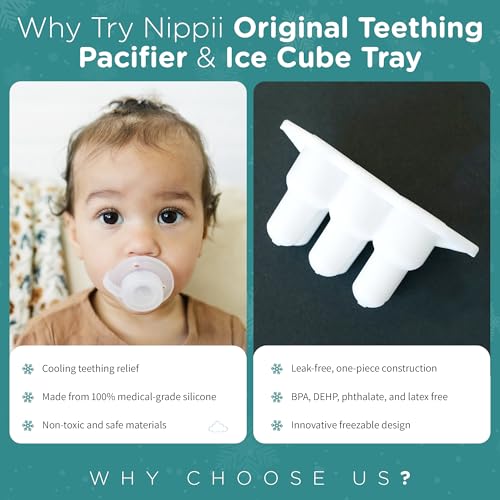 Nippii Freezable Pacifier & Ice Cube Tray, Baby Teether Toys 0-9 Months