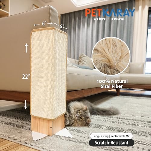 PETKARAY Couch Corner Cat Scratcher, 22" Corner Scratching Post Wall Scratcher, Sisal Furniture Protector for Sofa with Reversible Base, Small - size: Small