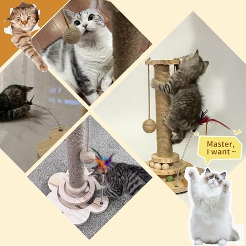 4-in-1 Wooden Cat Scratching Post for Kittens, Cat Tower for Indoor Cats - size: 11.8"L x 11.8"W x 3.1"H