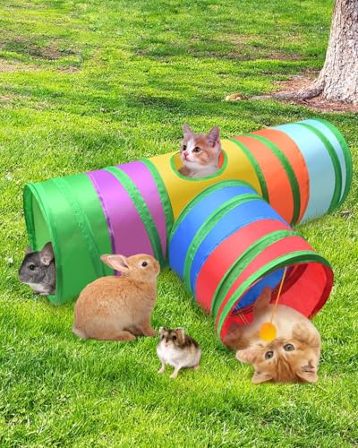 Bissap Collapsible Rabbit Tunnel, 3‑Way Hideout Toy for Small Pets - color: Rainbow, size: Large