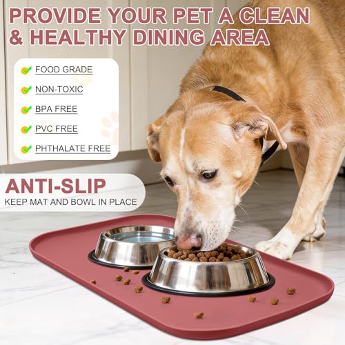 SMILOOL Waterproof Silicone Pet Food Mat with Raised Edge for Dog & Cat - color: Erythrinus, size: 22"L x 14"W