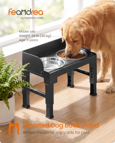 Feandrea Dog Bowls Elevated, Adjustable Height, Tilted Design - color: Ink Black, style: 1 Stainless Slow Bowl + 2 Stainless Basic Bowl